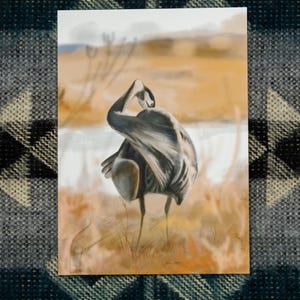 Mini stampa di airone azzurro 3,5"x5" - arte della fauna selvatica - stampa ispirata alla natura per decorazioni murali, artista canadese, uccelli, artista PNW, home studio