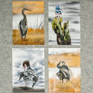 4 diverse stampe artistiche - mini stampe artistiche sulla fauna selvatica - 4 stampe da 3,5x5" ispirate alla natura per decorazioni murali, artista canadese, uccelli
