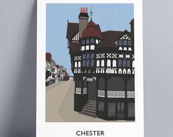 The Rows, Chester, UK - illustrated travel poster/art print