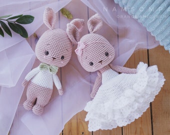 PDF-Anleitung – Amigurumi häkeln | Hochzeitshasen-Muster Digitaler Download auf Englisch | Süßes Häkelmuster