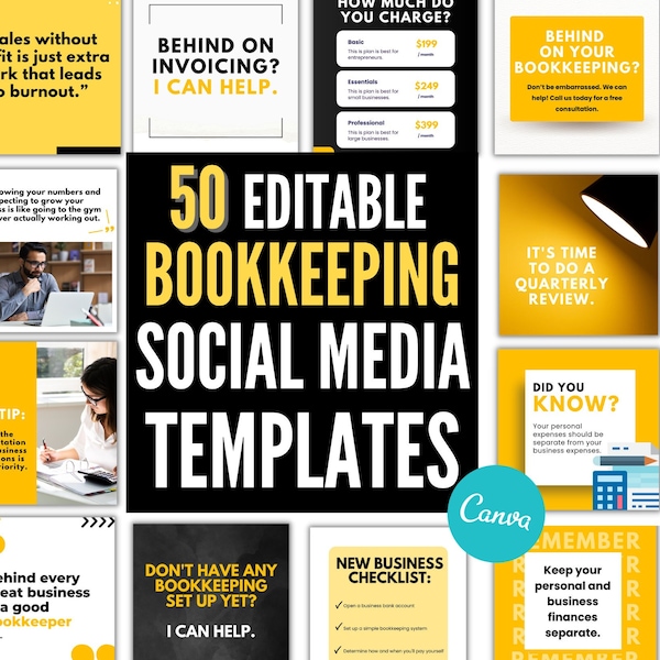 Bookkeeping Social Media Posts, Bookkeeping Facebook Posts, Editable Instagram Templates, Editable Canva Templates, Bookkeeping Business