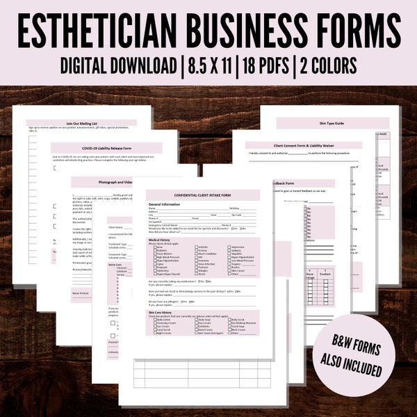 Esthetician Business Planner, Esthetician Forms, Fillable Skincare Consultation Forms