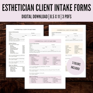 Facial Client Intake Form, Esthetician Consultation Form, Client Information Form, Skin Care Consultation Forms
