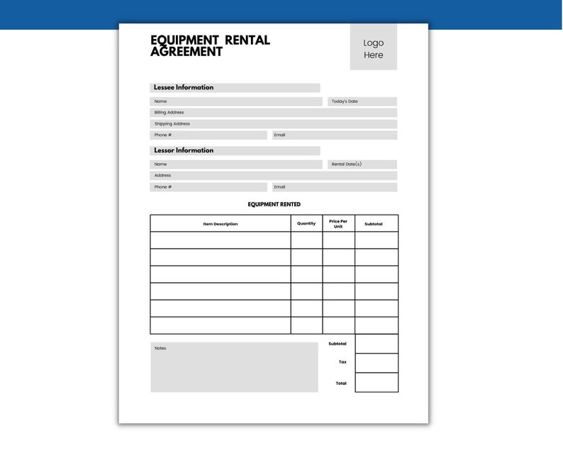 Item Rental Form Equipment Rental Agreement Template: Editable Business Form (canva) - Etsy