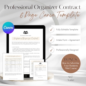 Professional Organizer Contract, Professional Organizer Contract Template, Organizing Service Agreement, Professional Organizer Forms