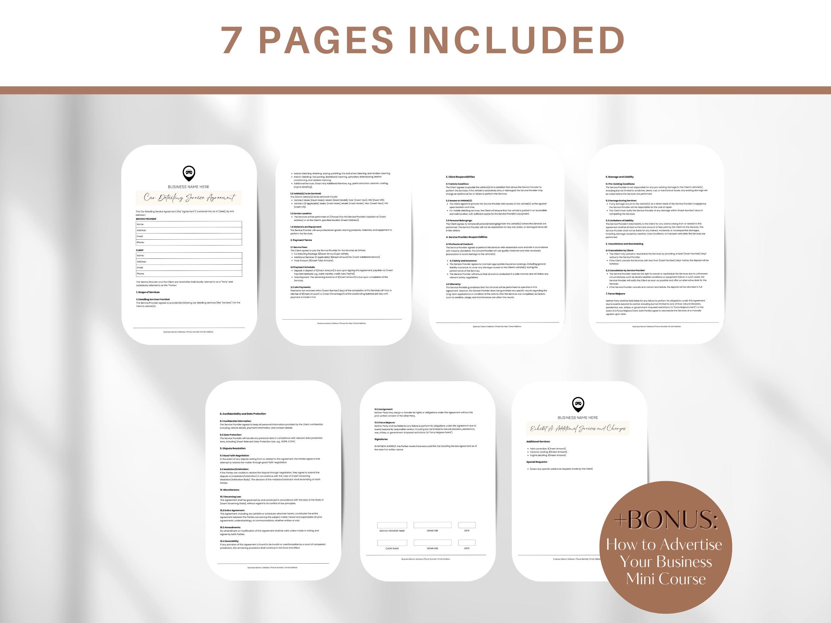 Car Detailing Contract Template: 7-page Car Wash Agreement (canva ...
