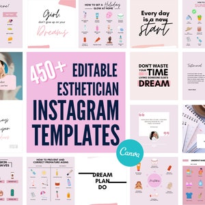 450+ Editable Skincare Instagram Posts, Skincare Social Media Templates, Instagram Templates for Estheticians, Esthetician Business