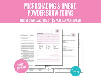 Editable Microshading Consent Form, Ombre Powder Brow Consent Form, Esthetician Business Forms