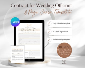 Plantilla de contrato para oficiante de bodas: Acuerdo de Canva de 6 páginas (descarga digital)