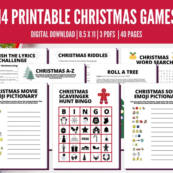 14 Christmas Games Multipack, Adult Games, Christmas Emoji Game, Printable Games, Adult Scavenger Hunt Cards, Adult Party Games, Zoom Games