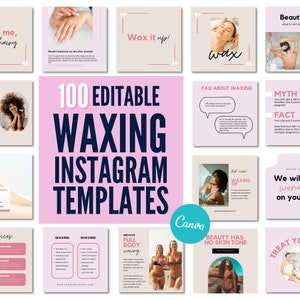 Body Waxing Instagram Templates, Feminine Instagram, Body Waxing Quotes, Editable Esthetician Social Media Templates