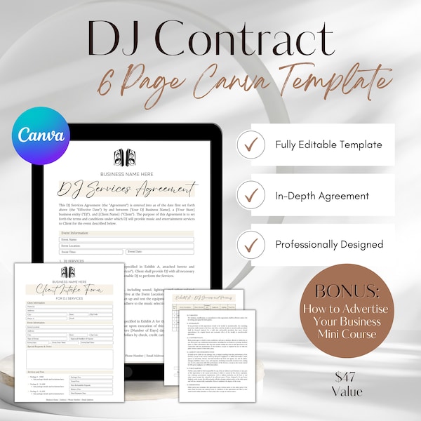 Simple DJ Contract Template, Wedding Dj Contract, DJ Contract for Services,  Event DJ Contract, Dj Contract Agreement, Standard Dj Contract