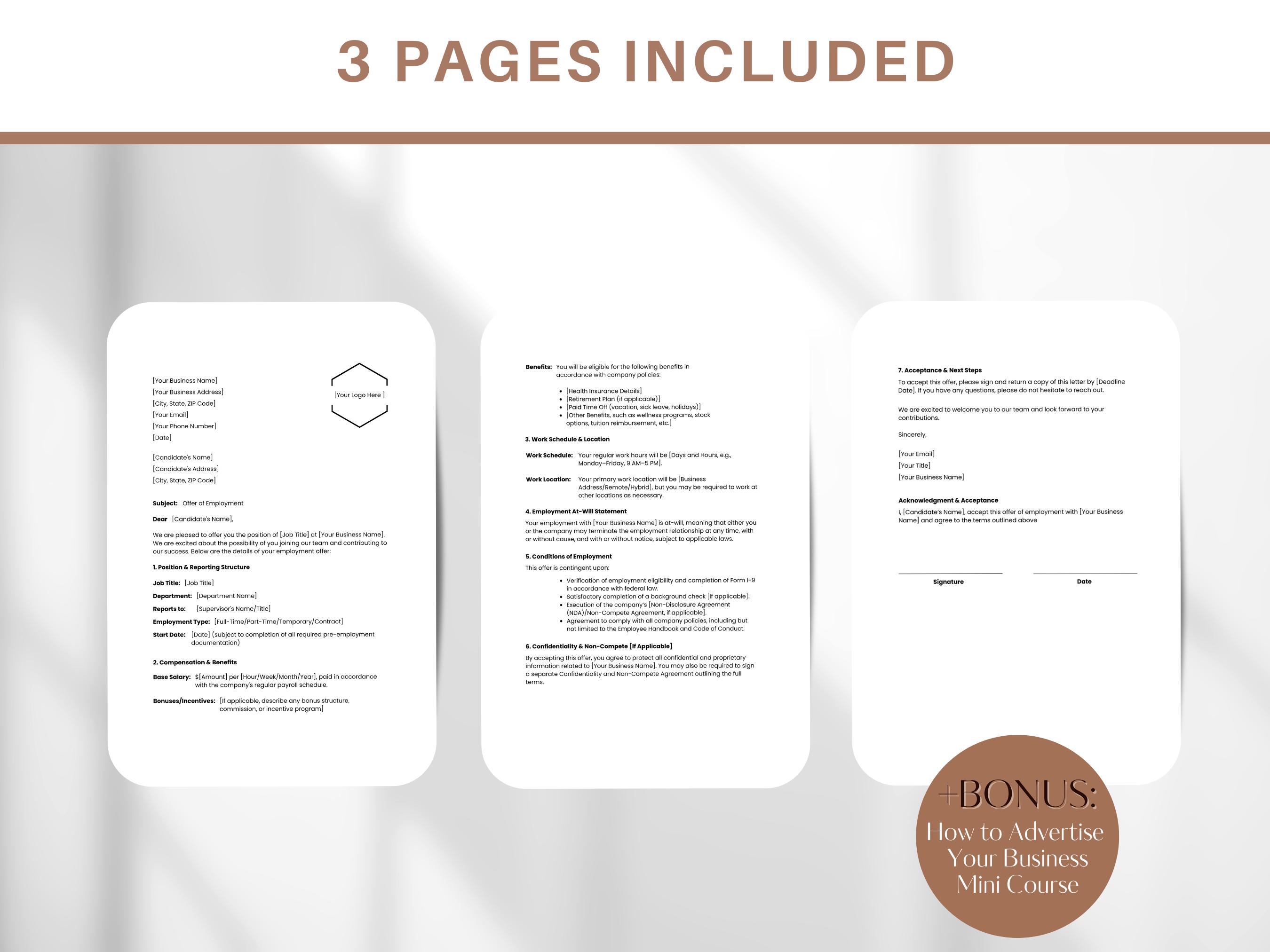 Offer Layout Document Editable Offer Letter Template: Printable Canva Design (3 Page) - Etsy UK