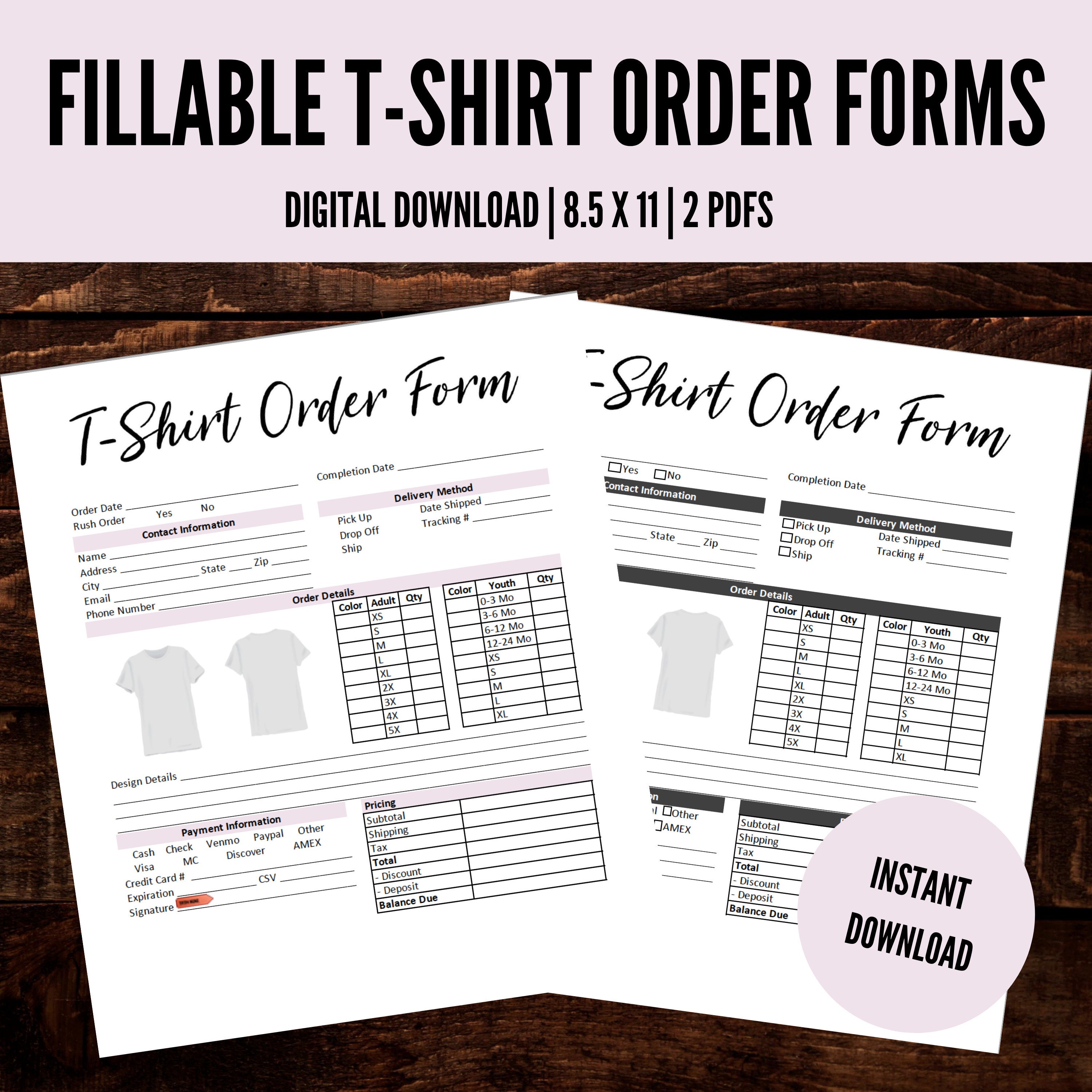 Order Form for T Shirts, PDF T Shirt Order Form, Custom T Shirt Order Form Within Blank T Shirt Order Form Template