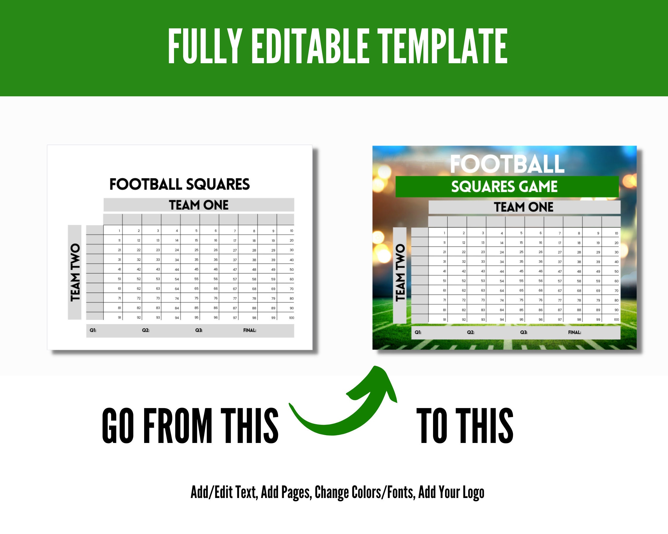 Editable Football Squares Template Football Squares Squares Etsy
