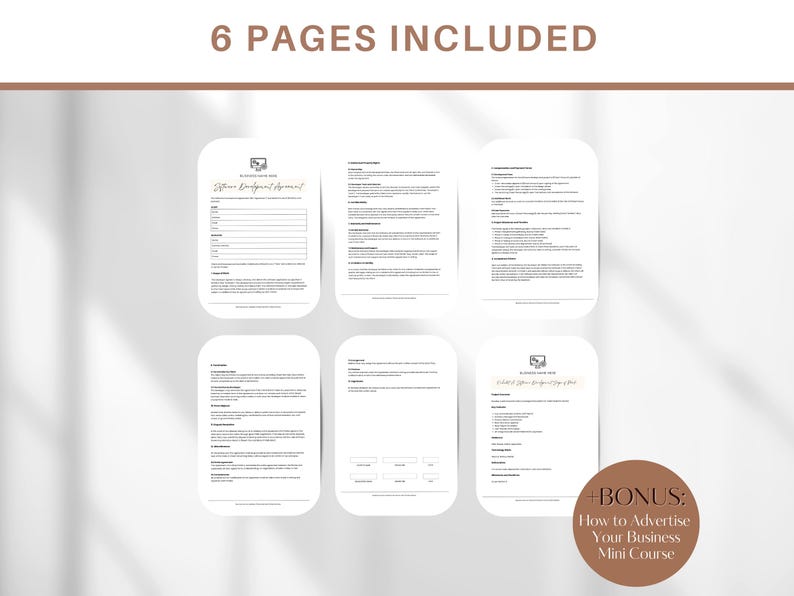Op de afbeelding: Een zes pagina's tellende gids met de titel "Offer Blueprint" met een bonus-minicursus over hoe je je bedrijf kunt adverteren. De gids bevat secties over "Aanbieding maken", "Aanbieding lanceren", "Aanbieding optimaliseren" en "Aanbieding analyseren".