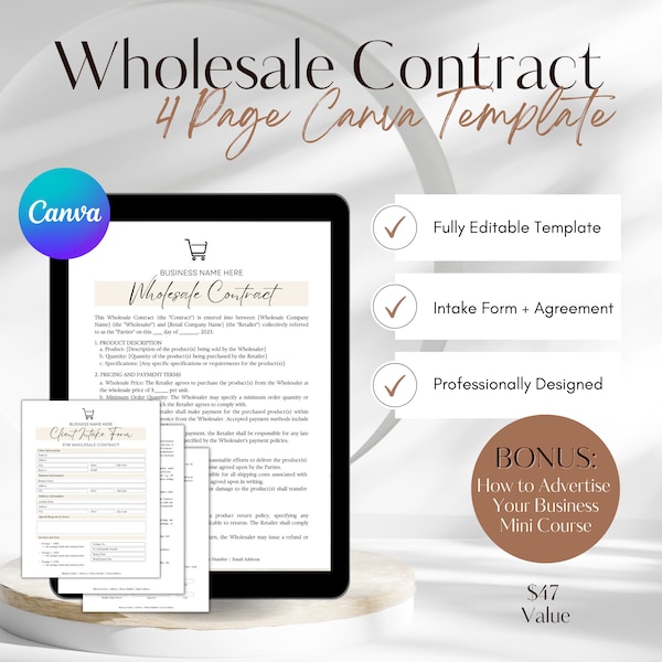Wholesale Contract Template, Wholesale Business Template, Wholesale Purchase Agreement PDF