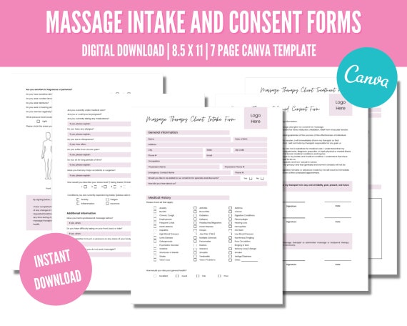 Editable Massage Therapy Intake Forms Massage Consent Form Etsy New Zealand
