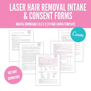 Formulaire PDF de consentement pour l'épilation au laser, consentement pour l'épilation au laser, formulaires d'admission des patients, formulaires pour esthéticiens