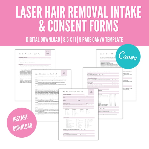 Laser Hair Removal Consent Form PDF, Consent for Laser Hair Removal, Patient Intake Forms, Esthetician Forms