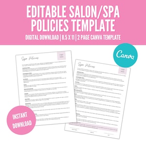 Spa Cancellation Policy Template, Editable Spa Policy Template, Spa Privacy Policy, Esthetician Template, Esthetician Forms