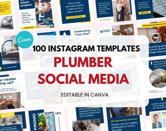 Modelos de Instagram para Encanadores: Mais de 100 Postagens para Mídias Sociais (Editáveis no Canva)