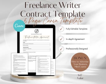Freelance Writer Template: 5-seitige Canva-Vereinbarung (Digitaler Download)