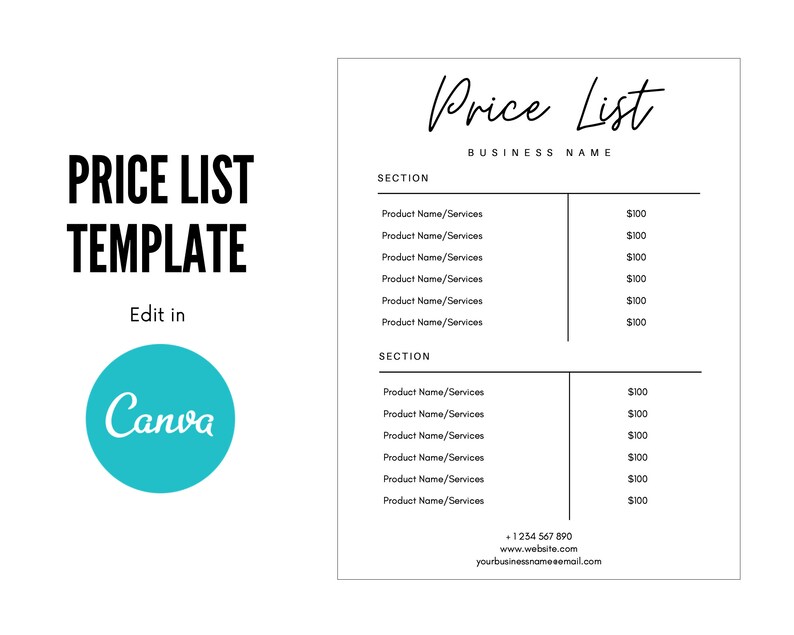 Editable DIY Hair Price List Template Salon Price List | Etsy