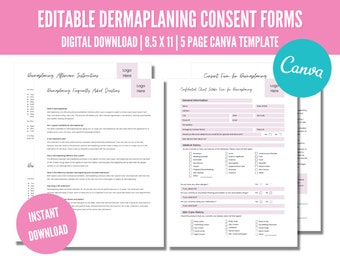 Editable Dermaplaning Consent Forms Bundle, Esthetician Forms, Canva Template