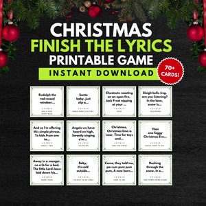 Finish the Lyric Christmas Game, Finish the Christmas Carol, Think Fast Christmas, Printable Christmas Party Game, Finish the Phrase