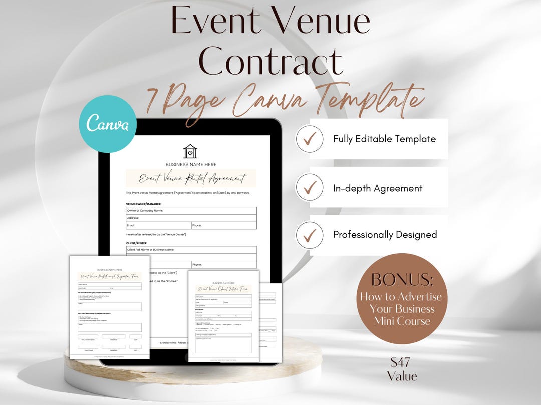 Event Venue Rental Contract Template: 7-page Canva Agreement (digital ...