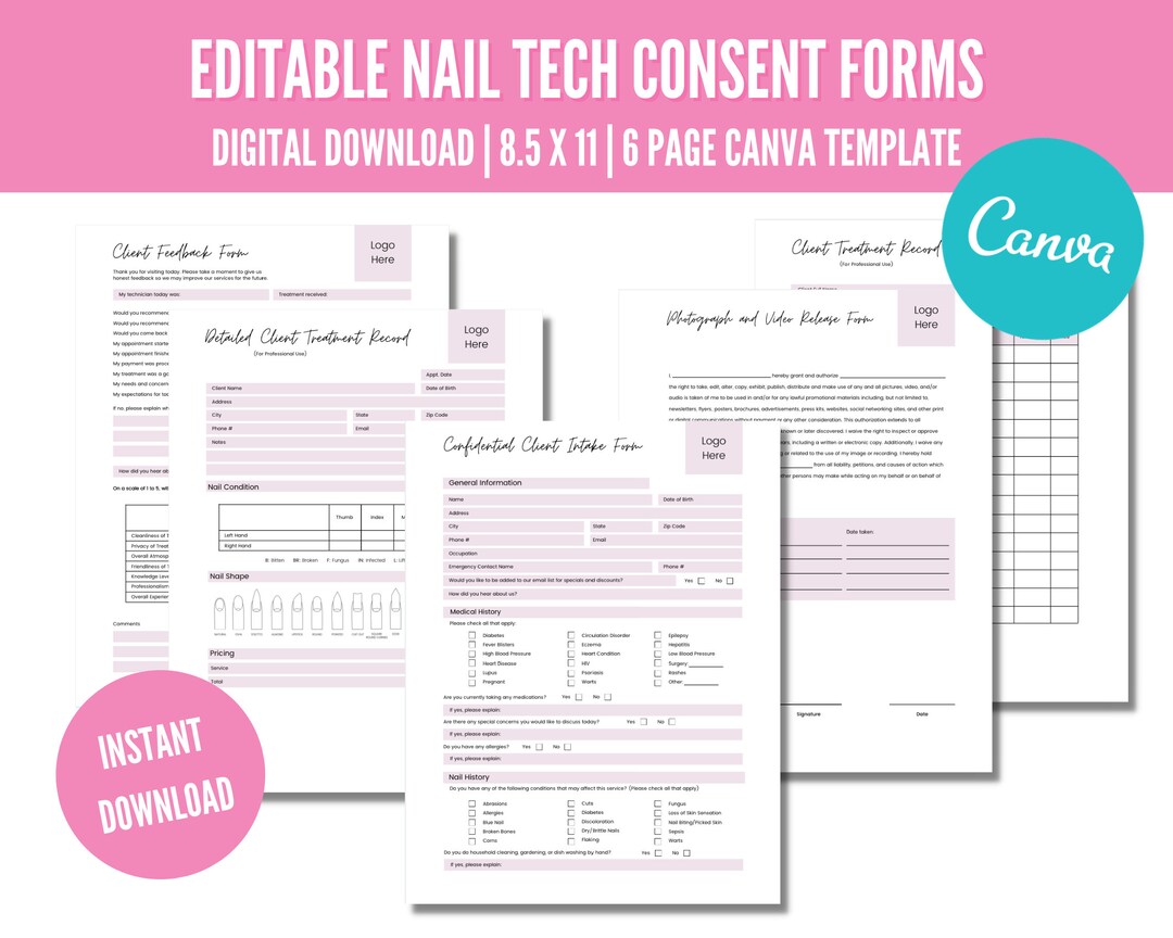 Nail Salon Waiver Form Nail Consultation Form Nail Consent Etsy