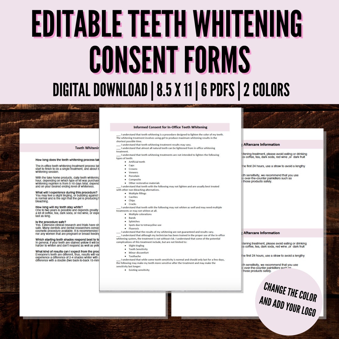 Editable Teeth Whitening Consent Forms, Esthetician Consent Forms Etsy
