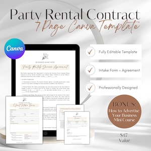 Party Rental Contract, Event Rental Agreement, Chair Rental Agreement, Tent Rental Agreement, Party Rental Waiver, Bar Rental Contract