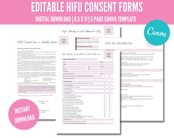 Editable HIFU Consent Form, Esthetician Forms, High Intensity Focused Ultrasound Client Intake Form, Esthetician Business