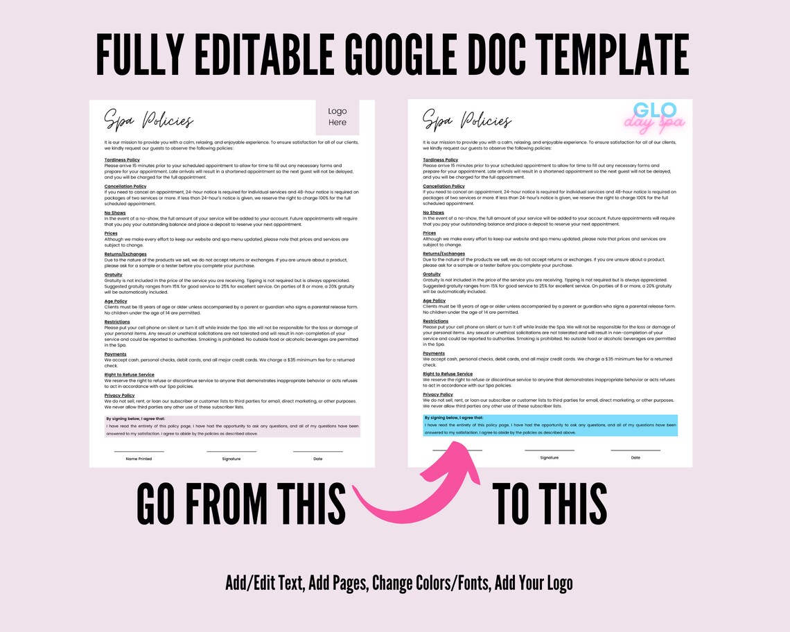 Spa Cancellation Policy Template Editable Spa Policy Etsy