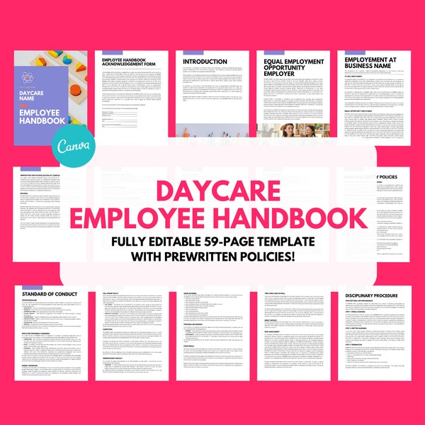 Daycare Employee Handbook, Preschool Staff Handbook, Childcare Staff Handbook, Preschool Employee Handbook, Childcare Employee Handbook