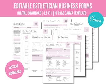 Editable Esthetician Forms: Skincare Business Templates (Canva, 8.5x11) (Digital Download)