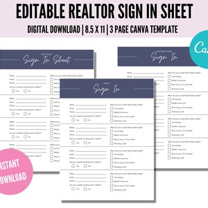 Real Estate Sign in Sheet, Realtor Templates, Editable Sign in Sheet - Etsy