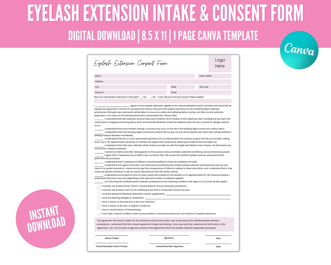 Eyelash Extension Consent Form Lash Extension Intake Form - Etsy