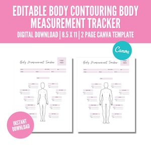 Editable Body Measurement Tracker, Printable Fitness Tracker, Body Contouring, Body Sculpting, Fat Cavitation