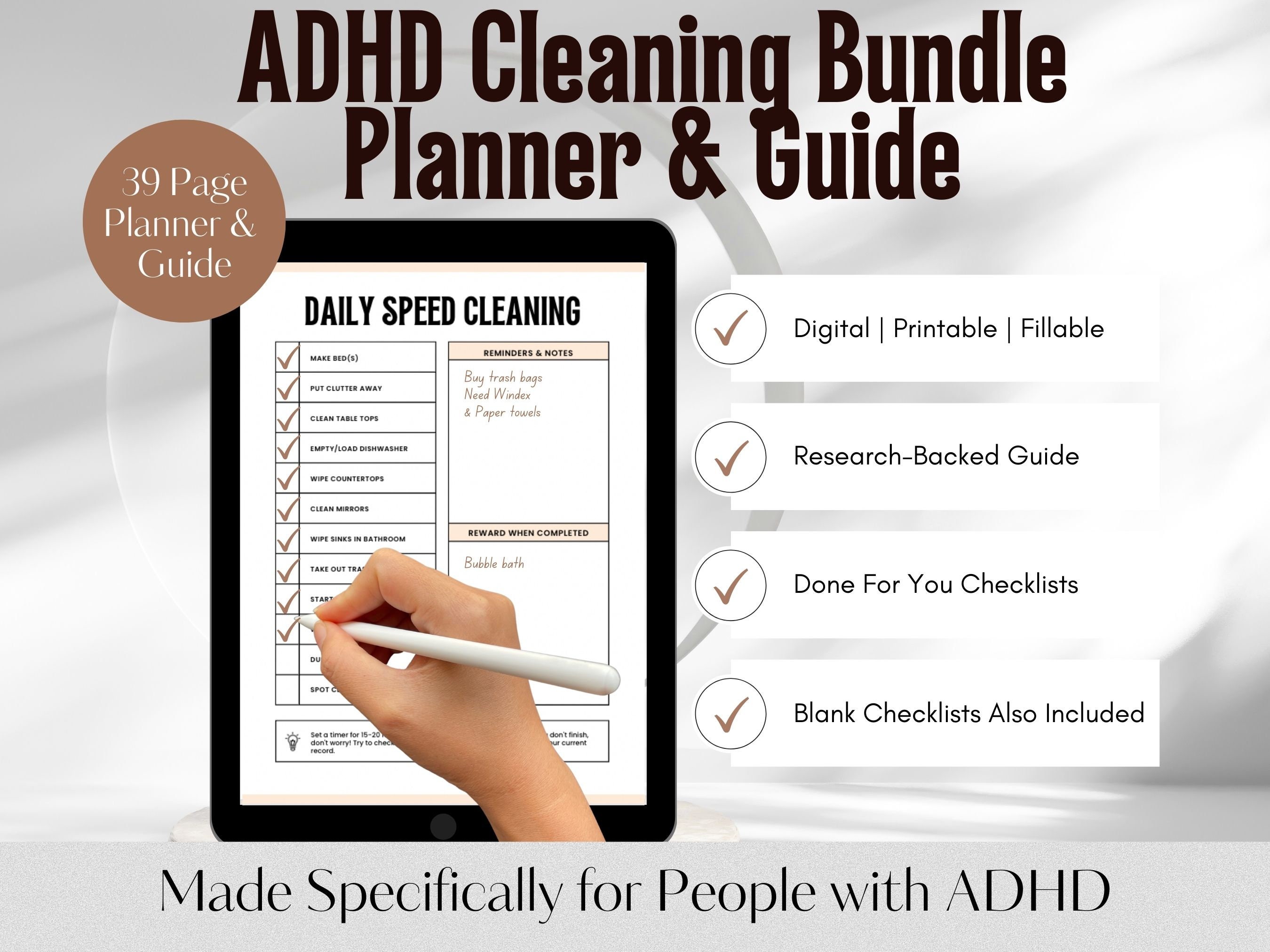 ADHD Cleaning Bundle, ADHD Home Planner, ADHD Chore Chart, Cleaning Checklist, Neurodivergent Leaning Schedule, Cleaning Checklist