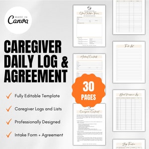 Caregiver Log, Caregiver Daily Log, Caregiver Checklist, Caregiver Planner, Caregiver Printable, Caregiver Notes, Caregiver Contract