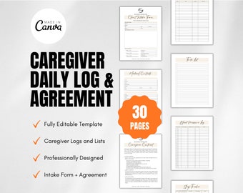 Caregiver Daily Log: Printable Planner, Checklist, Contract (Canva Template)