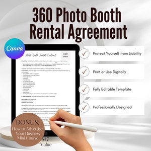 360 Photo Booth Contract, Editable Photo Booth Rental Agreement Template, Basic Rental Agreement, Party Rental Agreement