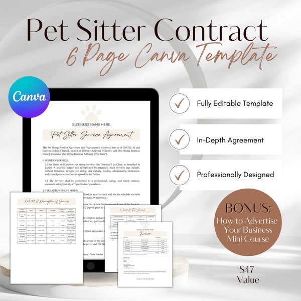 Pet Sitter Contract Template, Contract for Pet Sitting, Dog Sitter Contract PDF, Pet Sitter Agreement, Pet Sitting Cancellation Policy