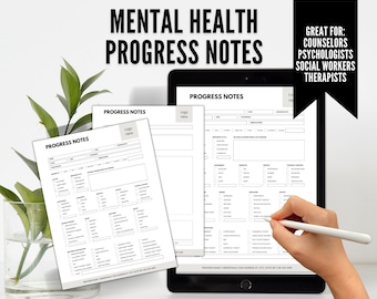 Progress Notes Template, Progress Notes for Mental Health, Progress Notes Therapy, Progress Notes Counseling, Psychotherapy, Social Work