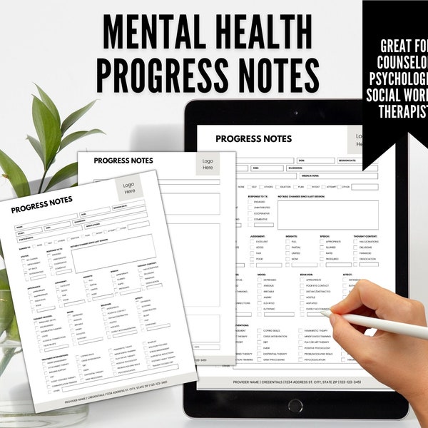 Progress Notes Template, Progress Notes for Mental Health, Progress Notes Therapy, Progress Notes Counseling, Psychotherapy, Social Work