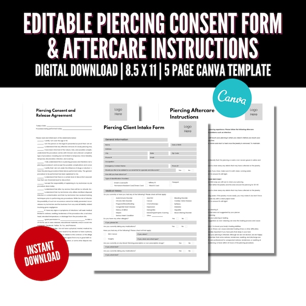 Piercing Consent Form, Ear Piercing Consent Form