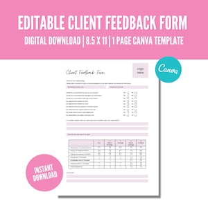 Editable Client Feedback Form, Spa Client Feedback Form, Massage Client Feedback Form